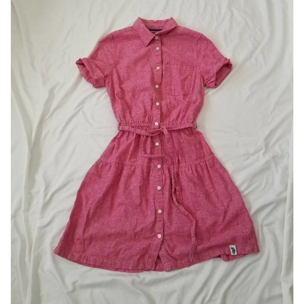 US Polo Assn Pink Linen Short Sleeve Shirt Dress